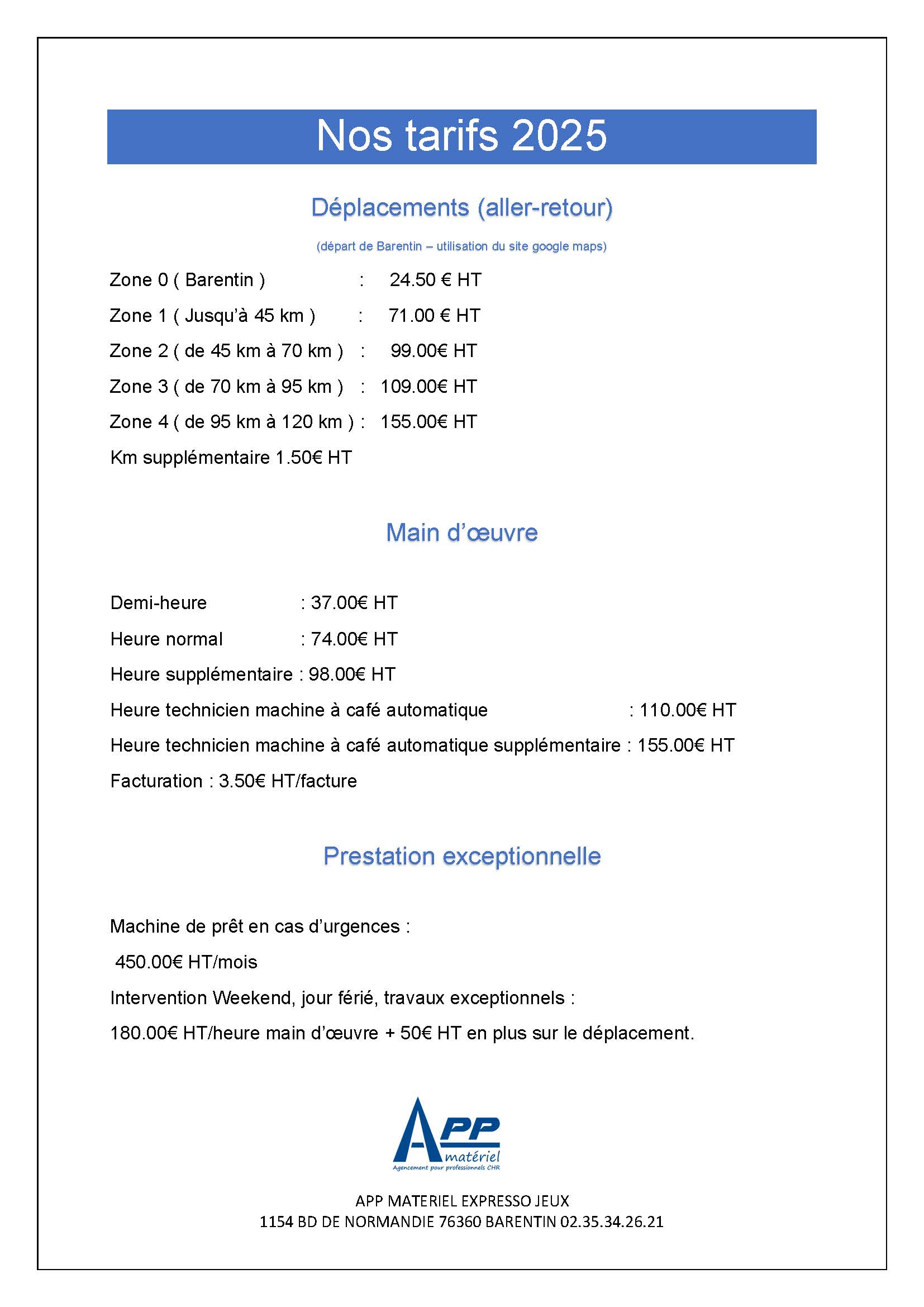 Tarifs appexpresso